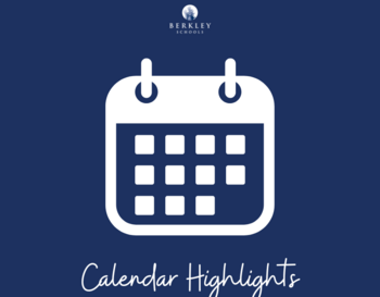 Logo of Berkley Schools featuring a stylized white calendar icon on a navy blue background, with the text
