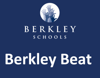 Logo of Berkley Schools featuring multiple hands reaching upwards in a circle, above the text 