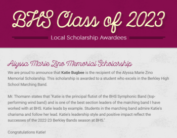 BHS Class of 2023 Local Scholarship Awardees