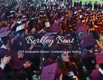 Group of graduates in maroon robes sitting during a ceremony, featured in the 'Berkley Beat 2025 Graduation Edition - Celebrating our Seniors'.