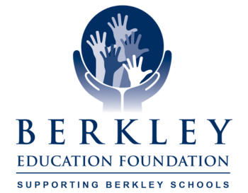 Logo of Berkley Education Foundation with multiple hands being raised on a blue circle on a white background