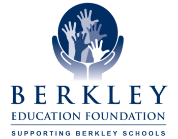 Logo of the Berkley Education Foundation featuring multiple raised hands within a circle, accompanied by the text